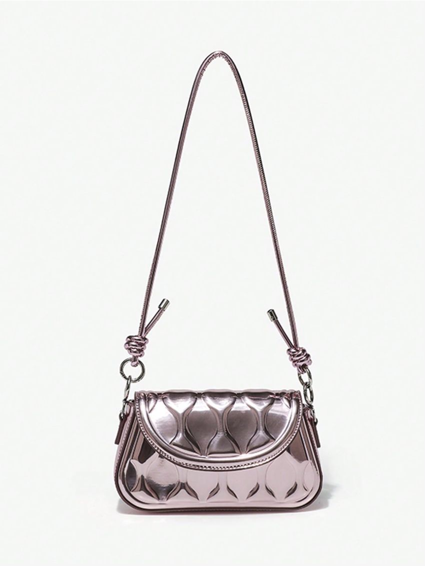 Rose Gold Quilted Flap Saddle Bag Funky With Adjustable Strap