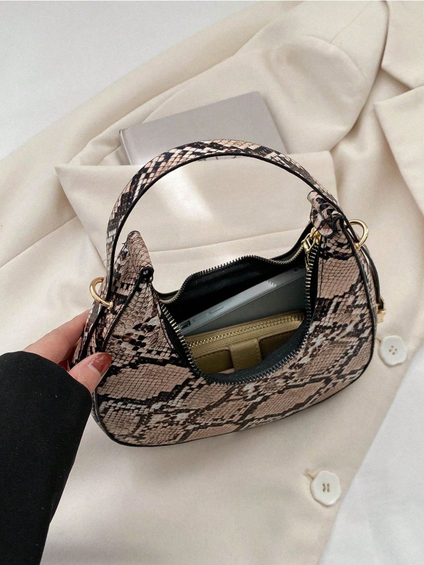 Snakeskin Print Hobo Bag Fashion With Zipper