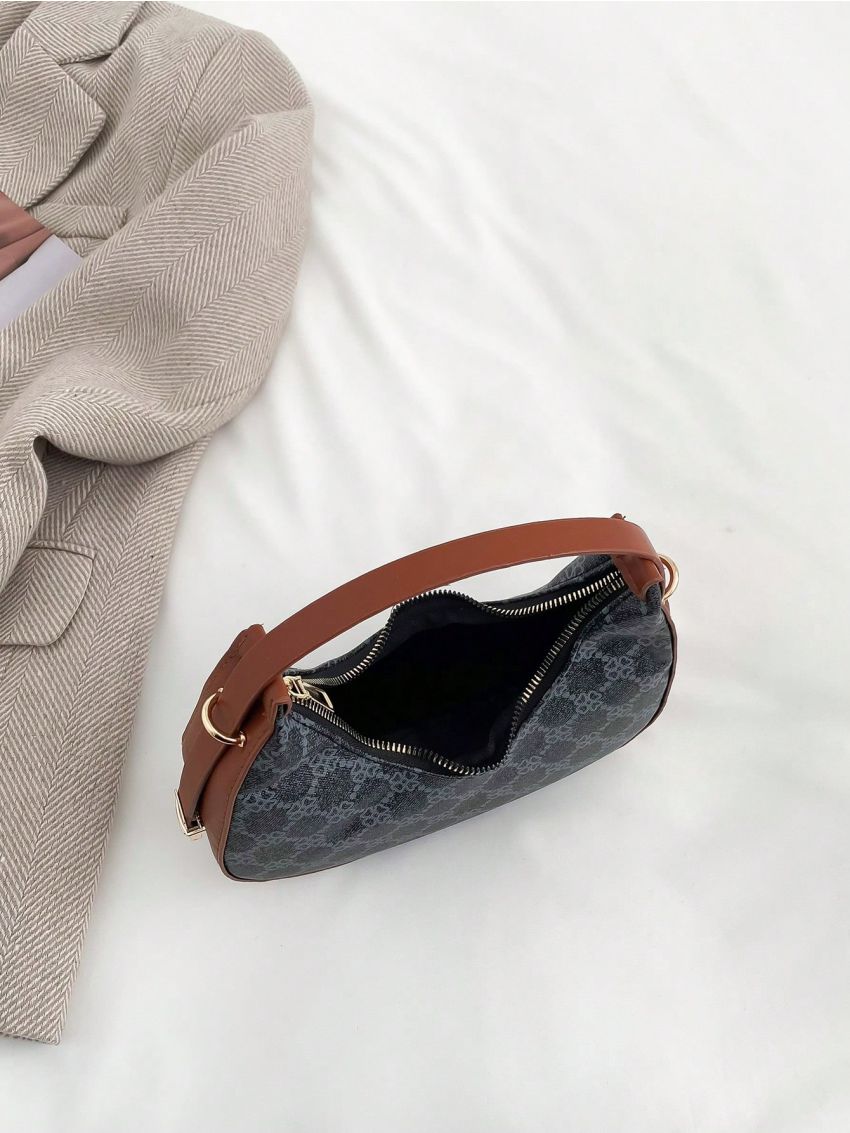 Small Letter Graphic Hobo Bag Colorblock Zipper