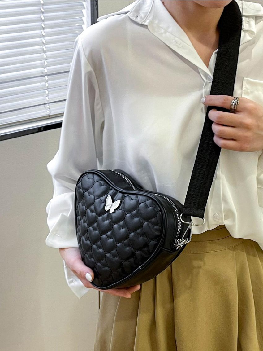 Bow Decor Chain Crossbody Bag, Women's PU Zipper Purse