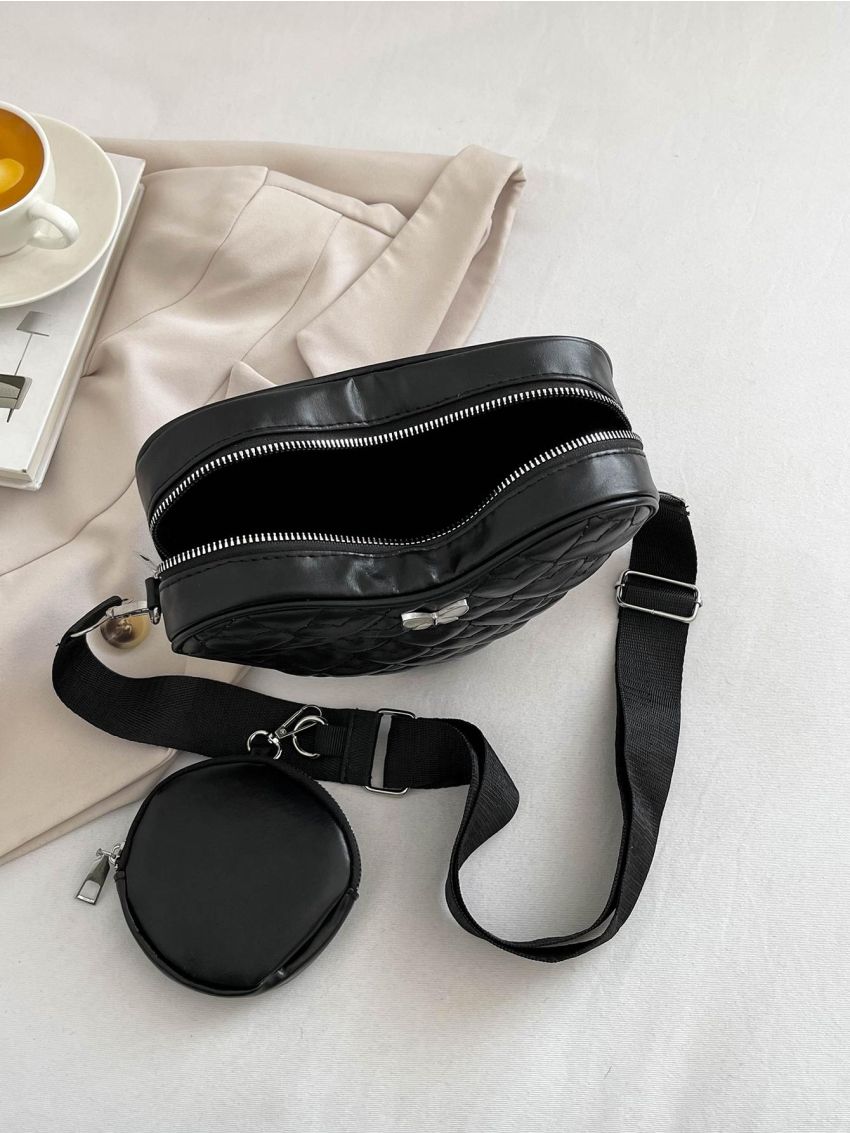 Bow Decor Chain Crossbody Bag, Women's PU Zipper Purse