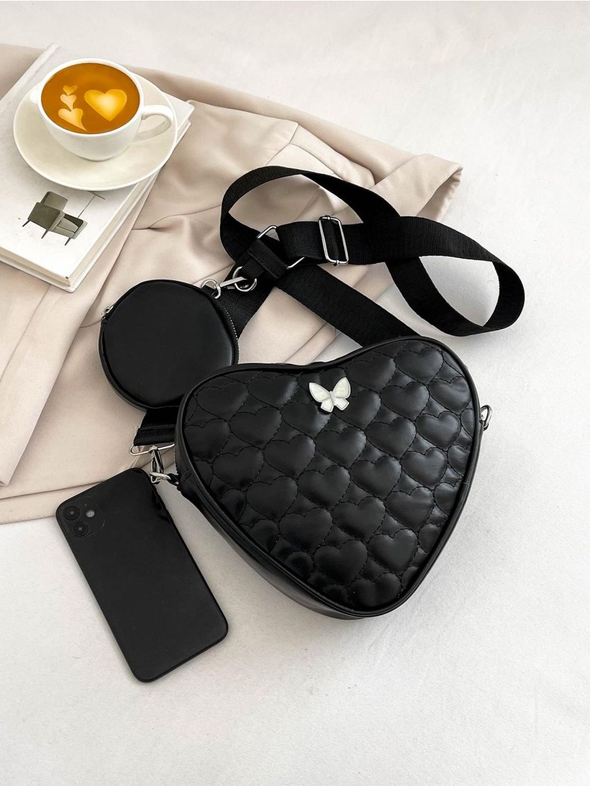 Bow Decor Chain Crossbody Bag, Women's PU Zipper Purse