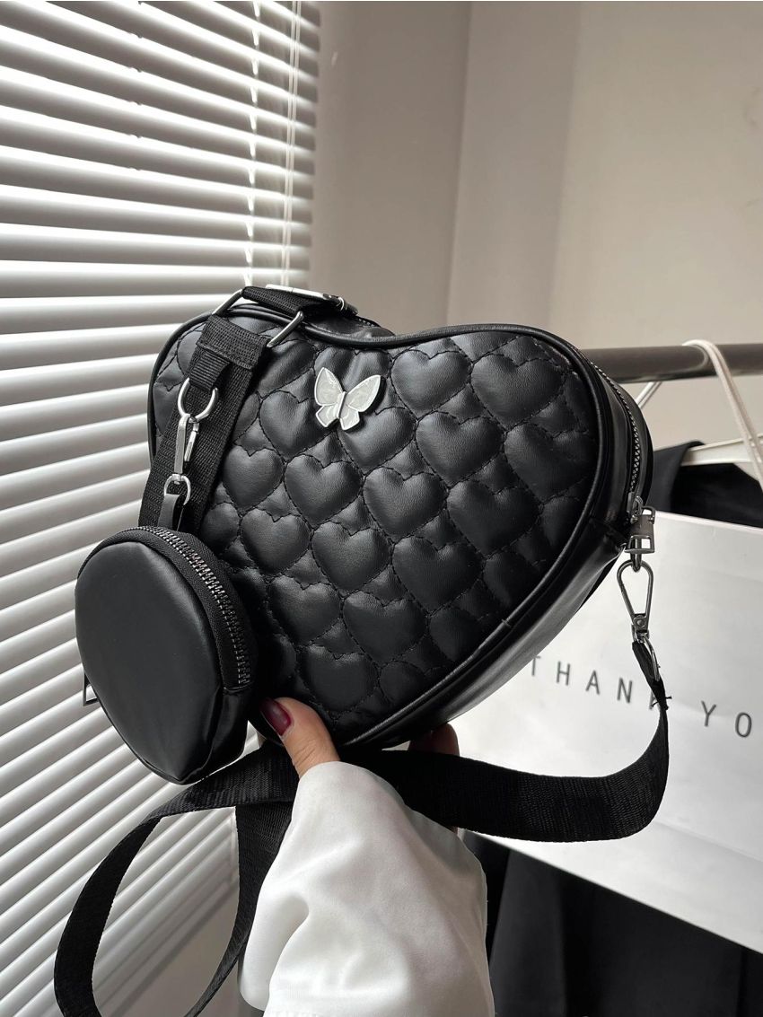 Bow Decor Chain Crossbody Bag, Women's PU Zipper Purse