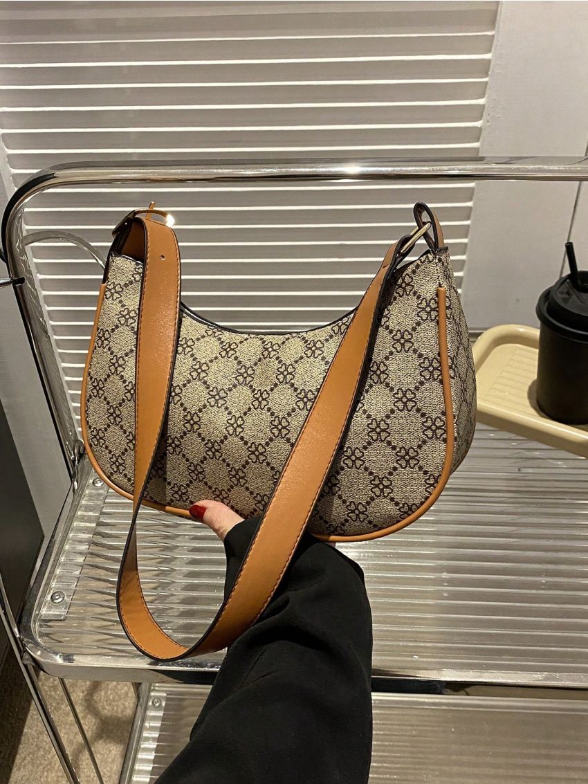 Small Geometric Pattern Hobo Bag Contrast Binding