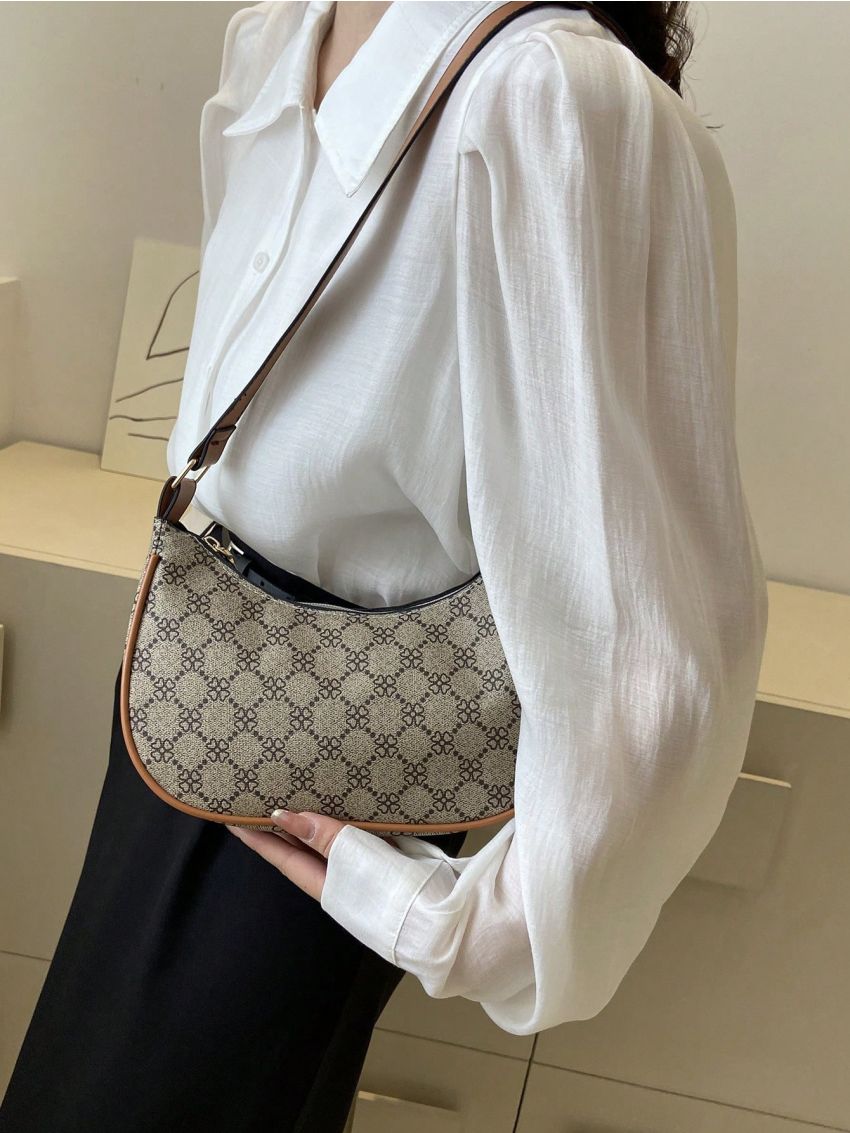 Small Geometric Pattern Hobo Bag Contrast Binding