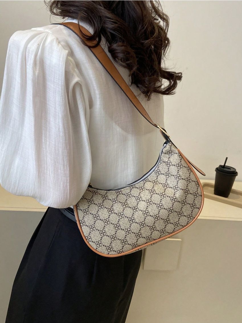 Small Geometric Pattern Hobo Bag Contrast Binding