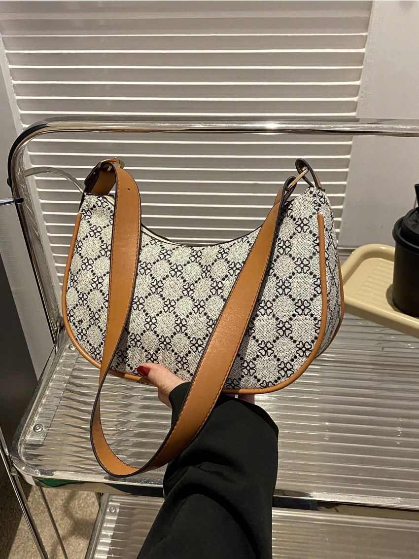 Small Geometric Pattern Hobo Bag Contrast Binding