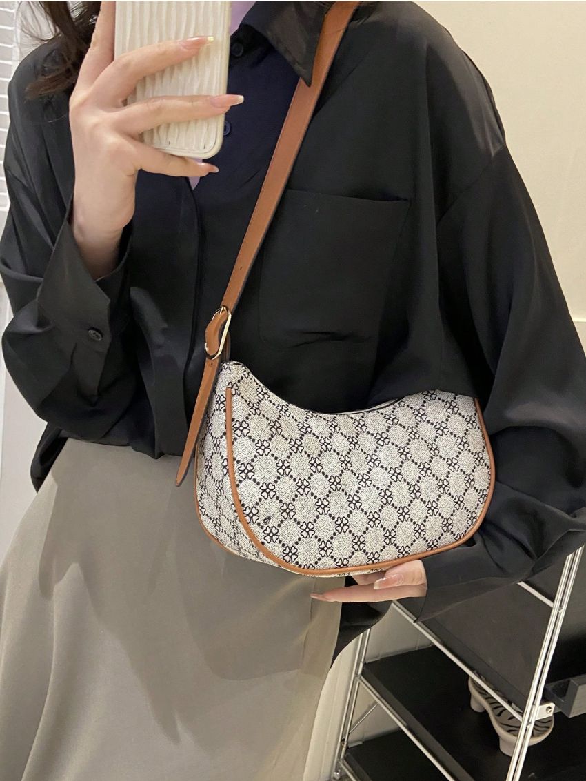 Small Geometric Pattern Hobo Bag Contrast Binding