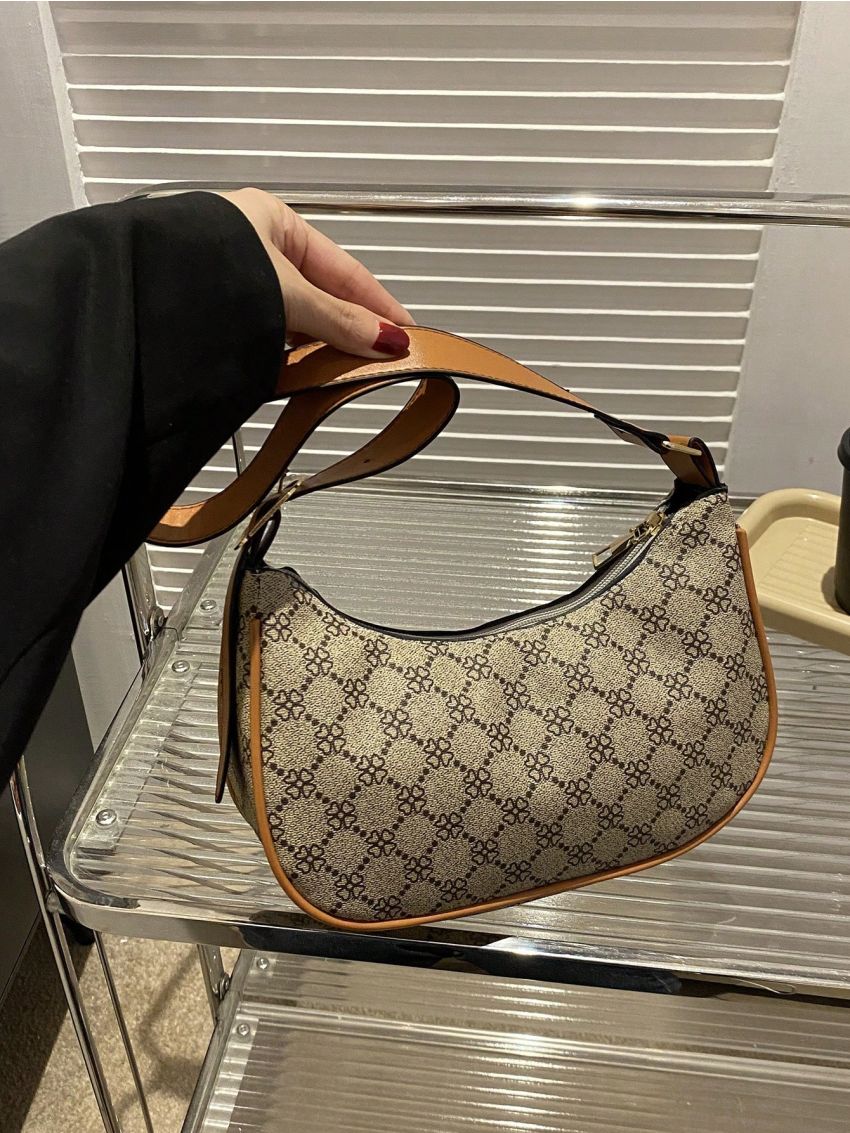 Small Geometric Pattern Hobo Bag Contrast Binding