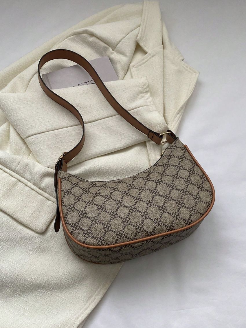 Small Geometric Pattern Hobo Bag Contrast Binding