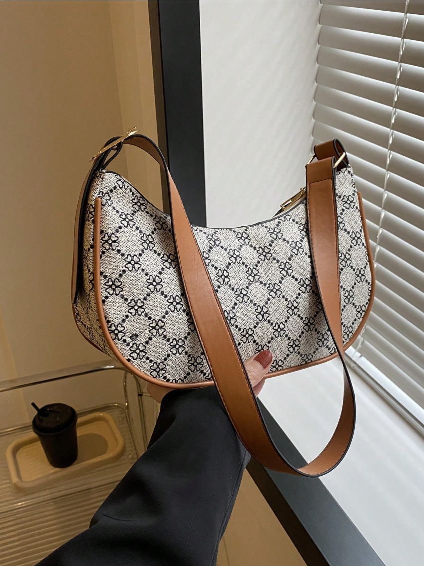 Small Geometric Pattern Hobo Bag Contrast Binding