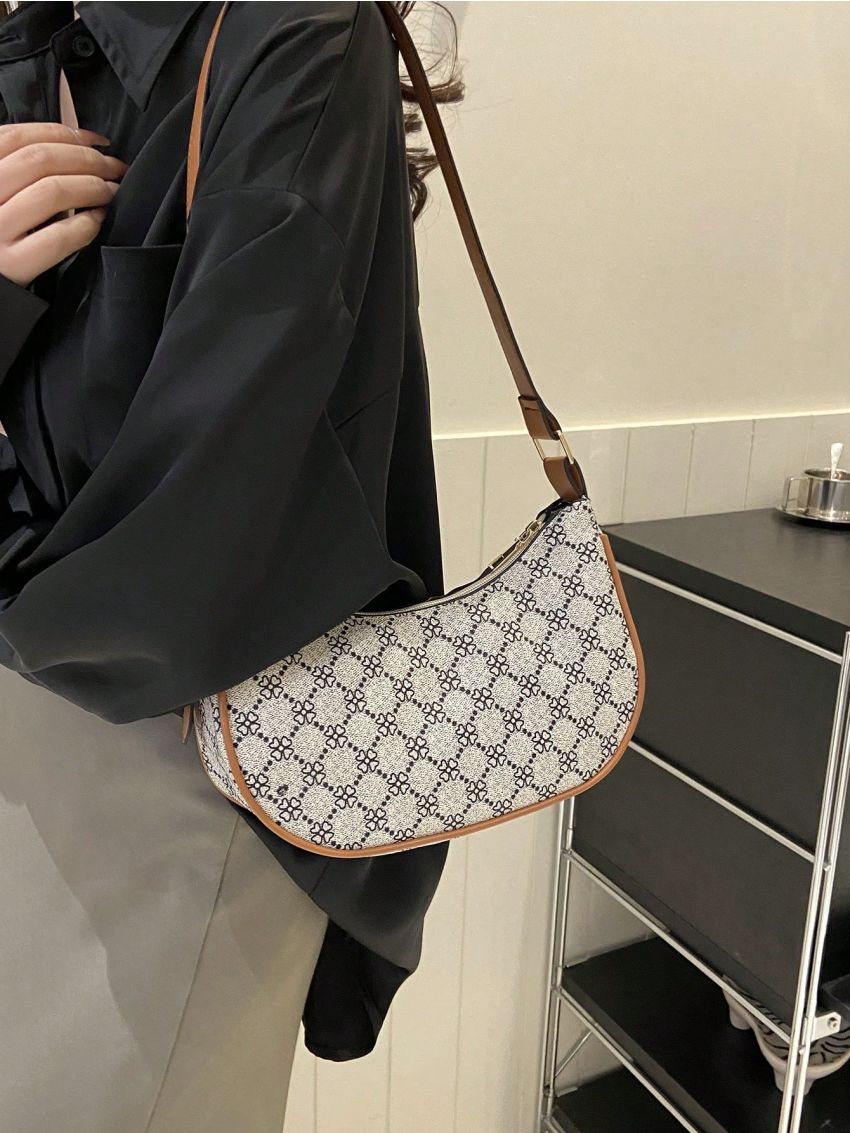 Small Geometric Pattern Hobo Bag Contrast Binding