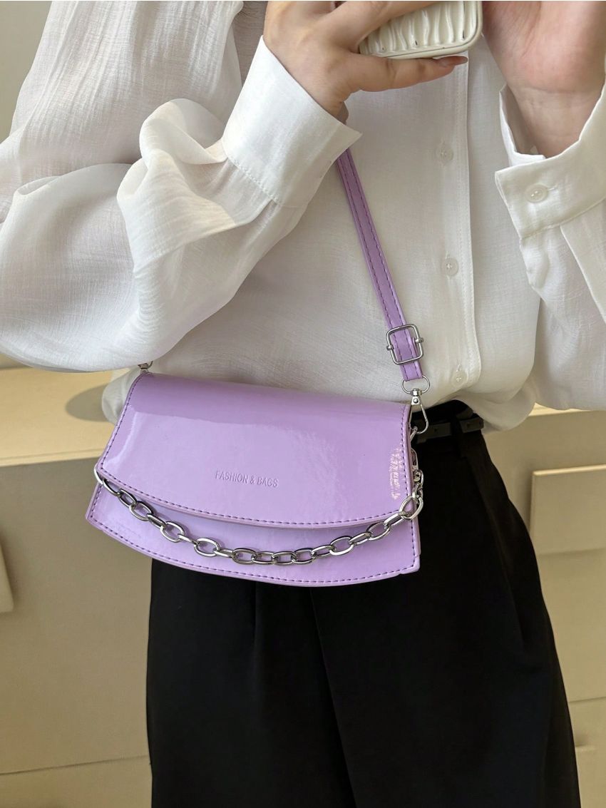 Small Flap Novelty Bag Letter Embossed Purple