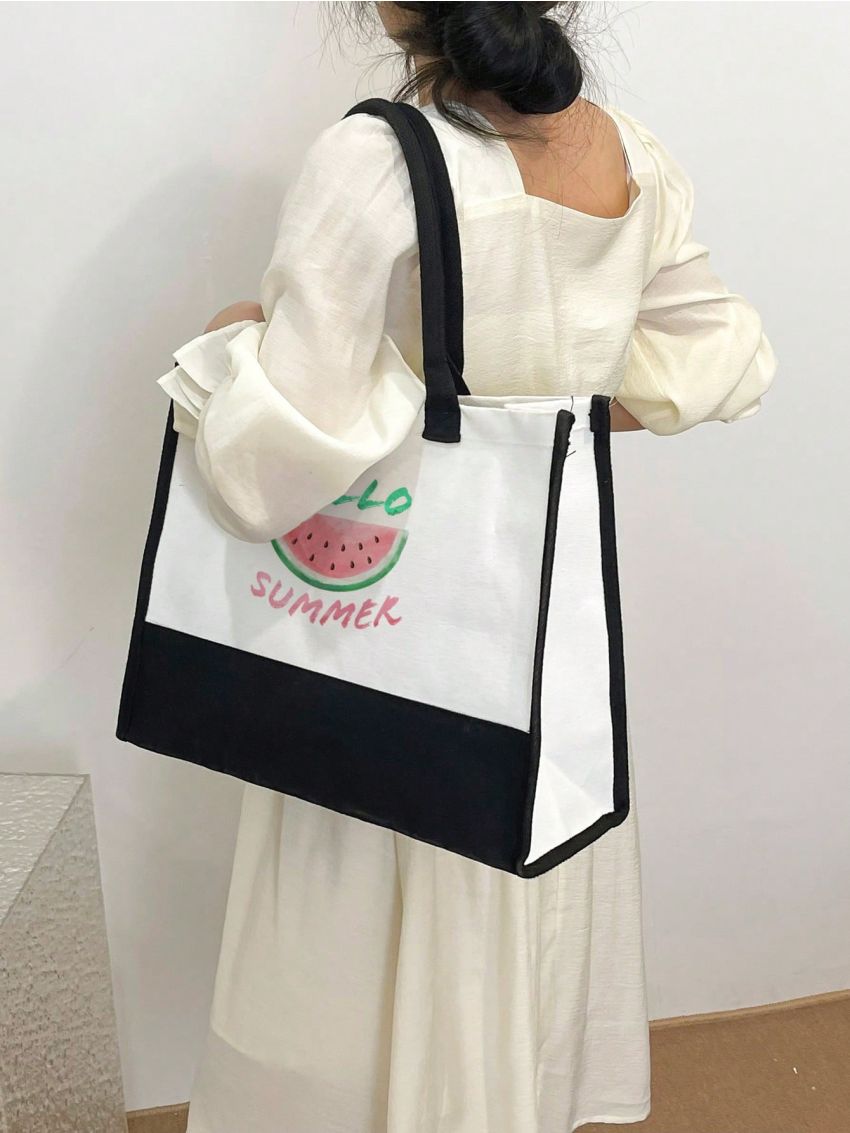 Large Watermelon & Letter Graphic Shopper Bag Preppy