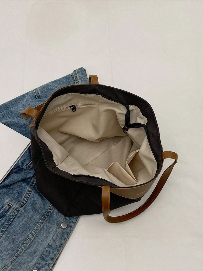 Letter Graphic Shoulder Tote Bag Colorblock Large Capacity