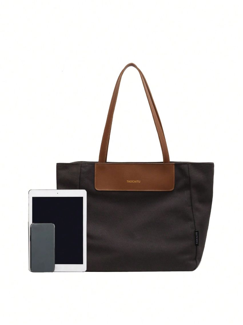 Letter Graphic Shoulder Tote Bag Colorblock Large Capacity