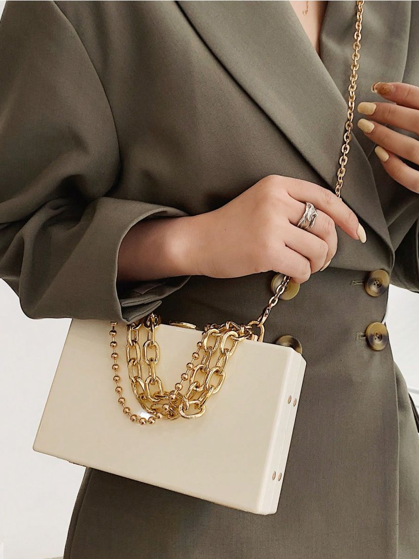 Mini Box Bag Chain Strap Turn Lock