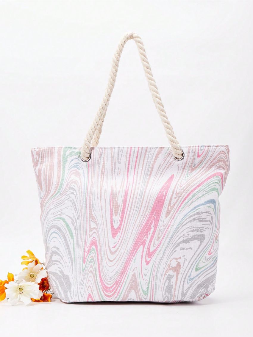 Marble Print Shoulder Tote Bag Double Handle Oversized