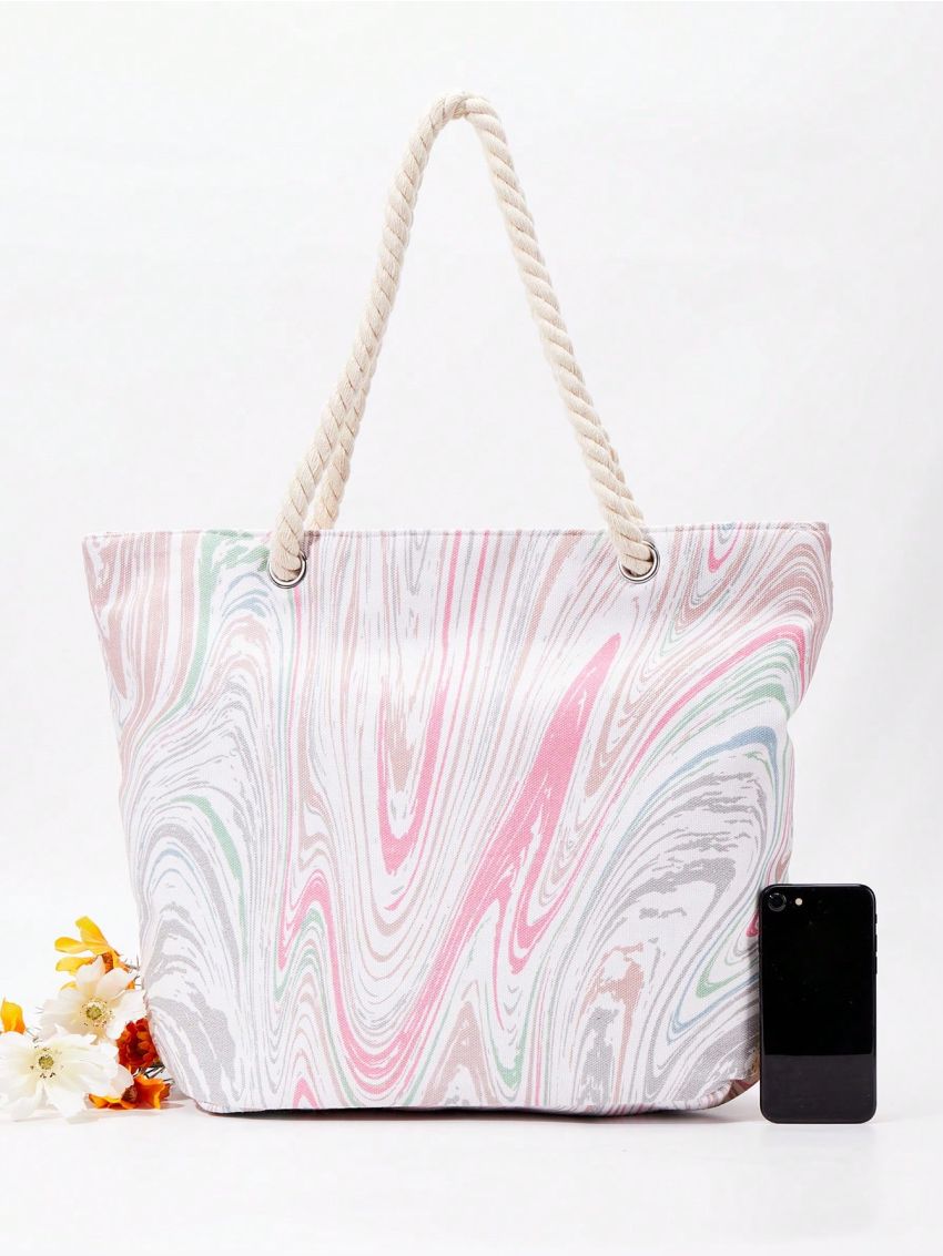 Marble Print Shoulder Tote Bag Double Handle Oversized