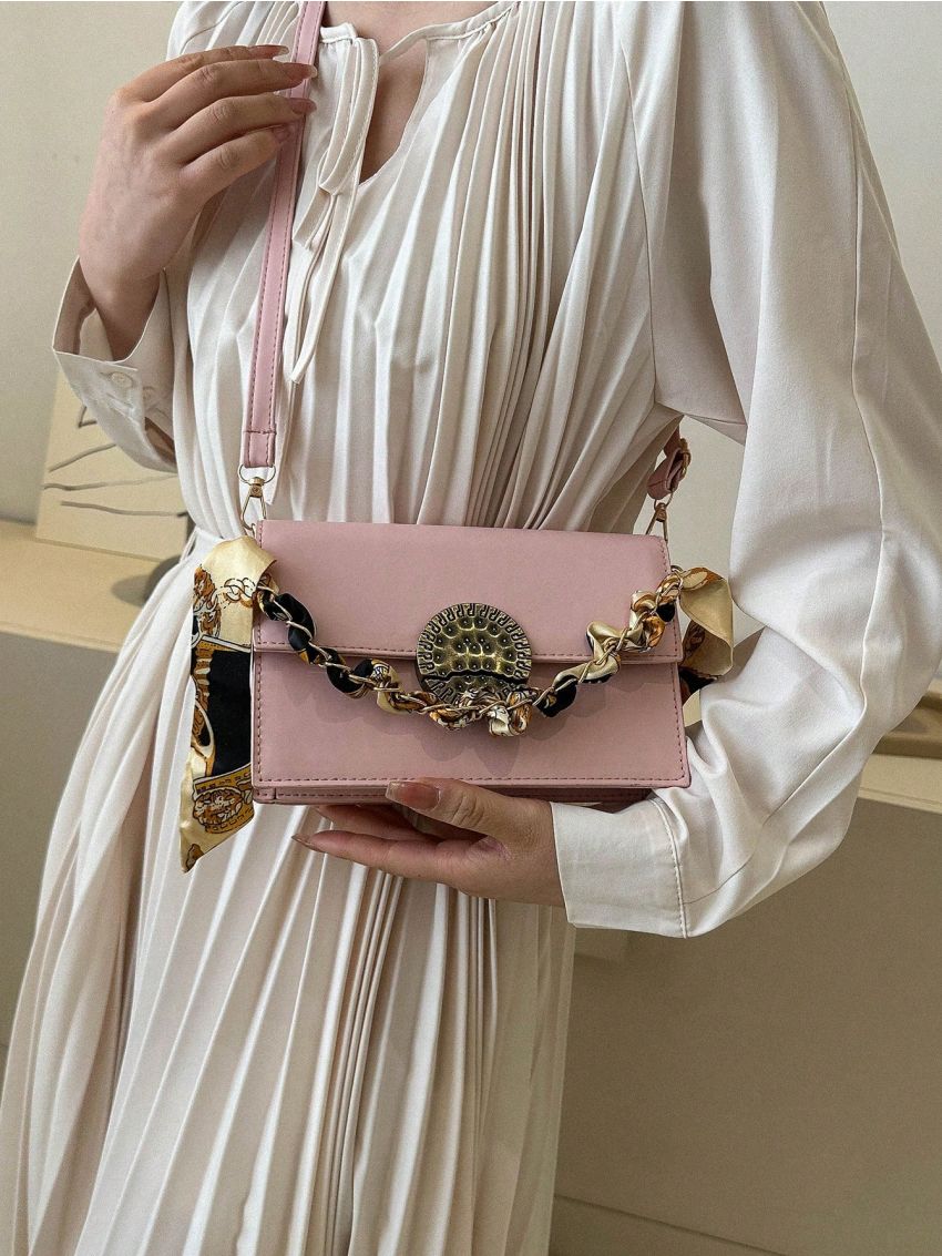 Mini Flap Square Bag Twilly Scarf Decor