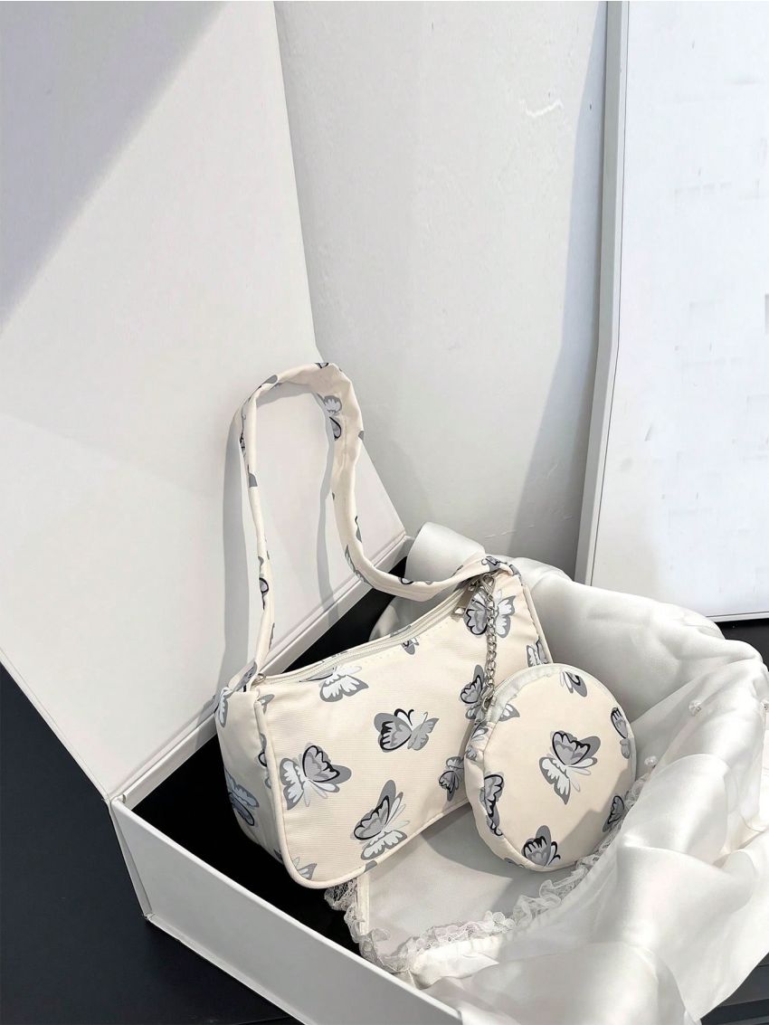Butterfly Graphic Shoulder Bag With Coin Purse