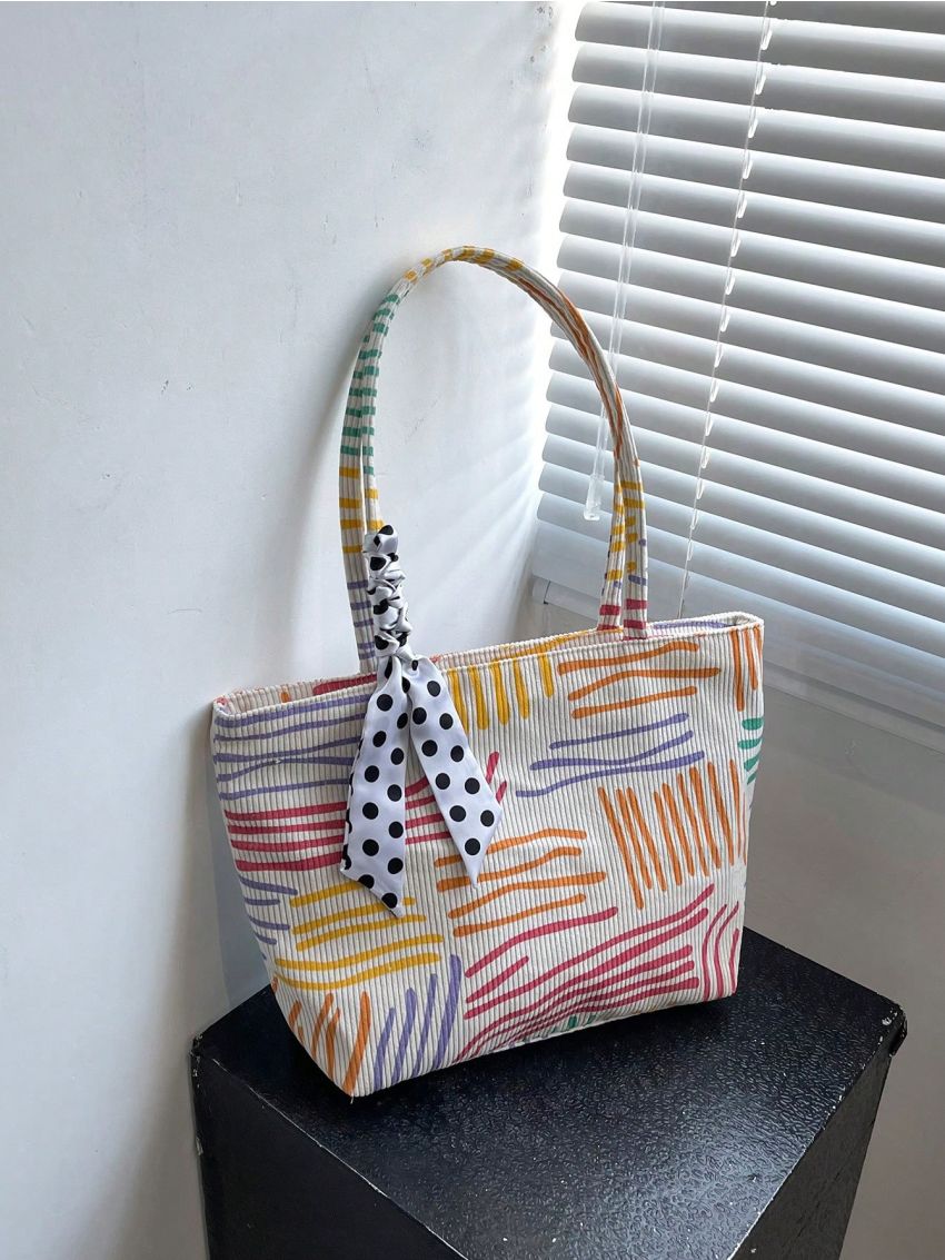 Striped Pattern Twilly Scarf Decor Shoulder Tote Bag