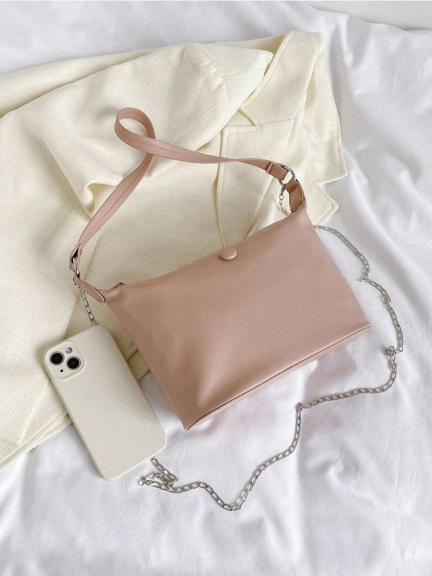Minimalist Chain Shoulder Bag Zipper Small Pink