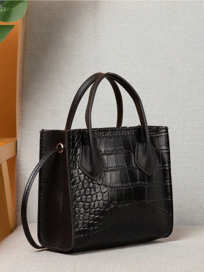 Mini Crocodile Embossed Square Bag Double Handle