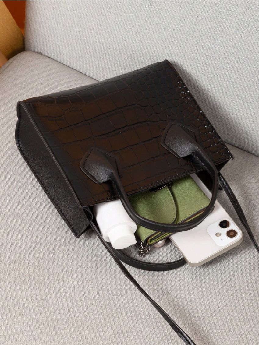 Mini Crocodile Embossed Square Bag Double Handle