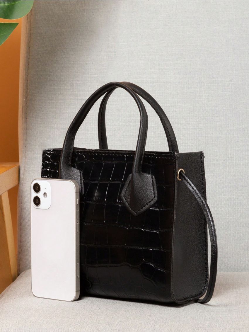 Mini Crocodile Embossed Square Bag Double Handle