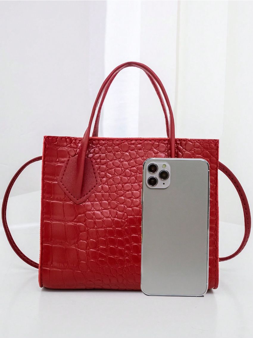 Mini Crocodile Embossed Square Bag Double Handle