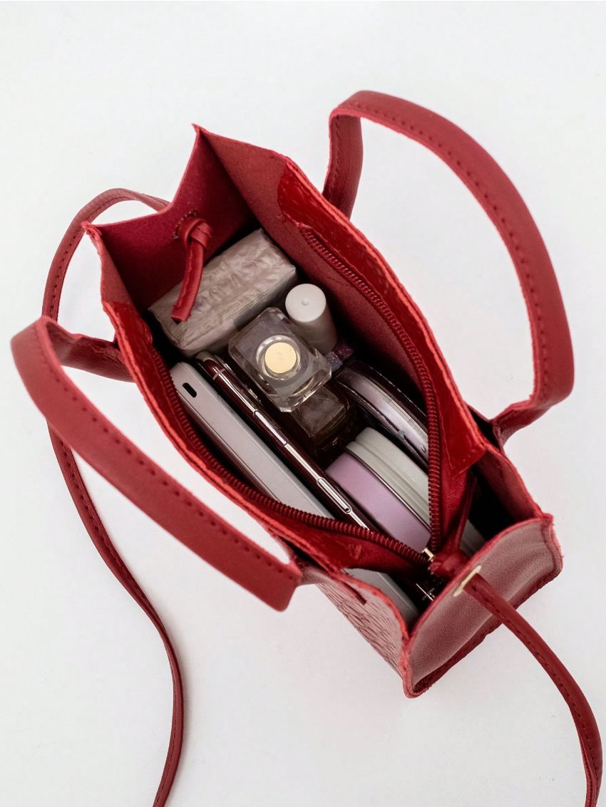 Mini Crocodile Embossed Square Bag Double Handle