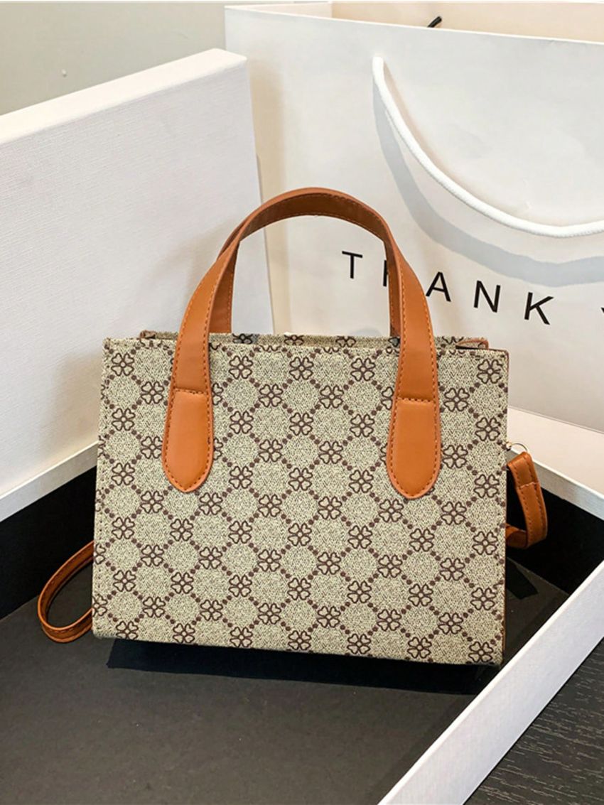 Geometric Pattern Square Bag Small Double Handle