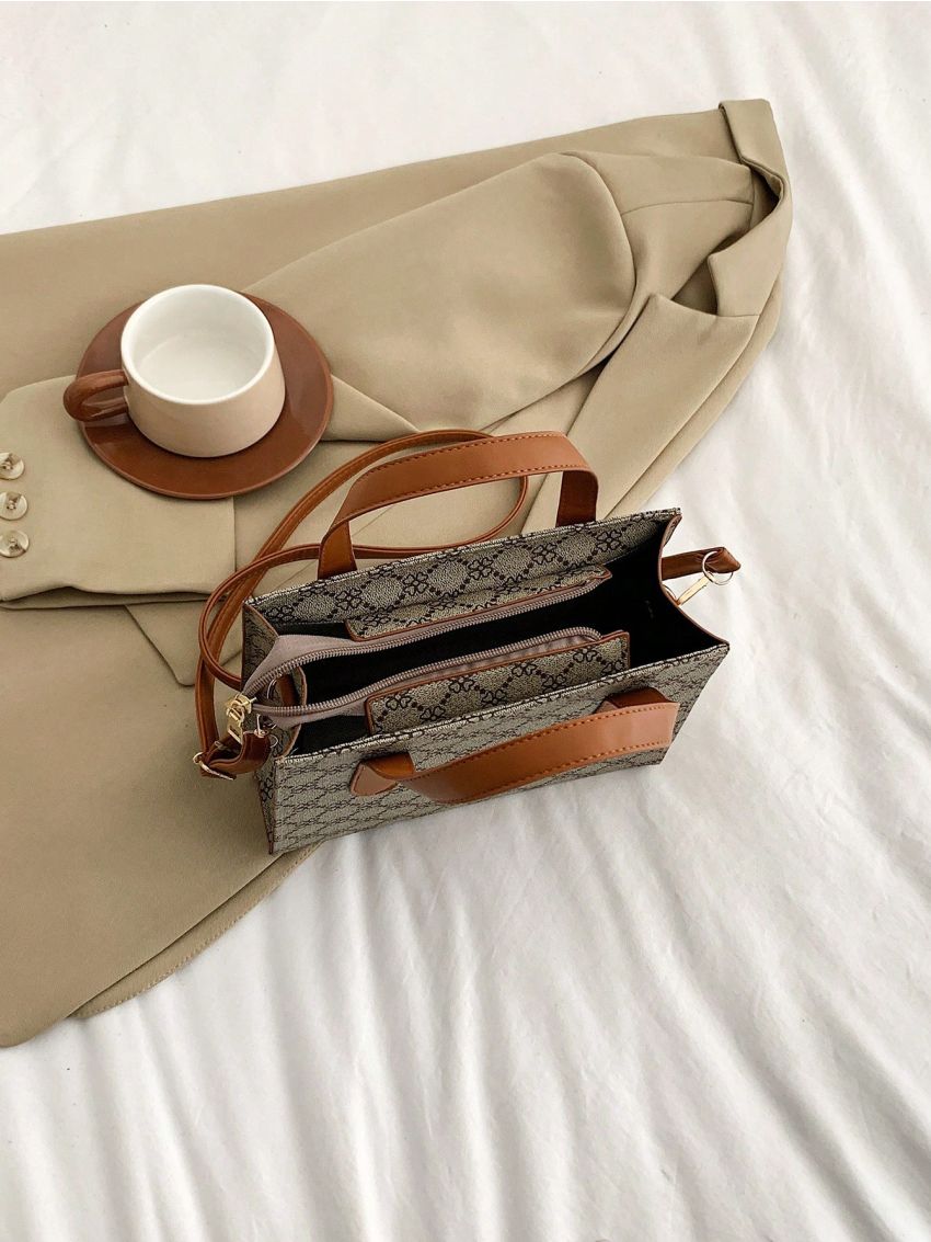 Geometric Pattern Square Bag Small Double Handle