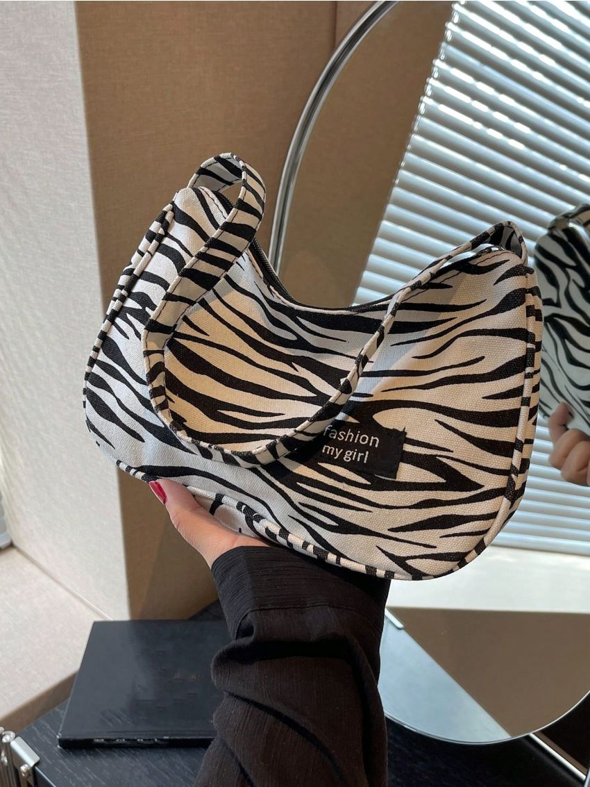 Zebra Striped Pattern Letter Patch Decor Hobo Bag Funky Style