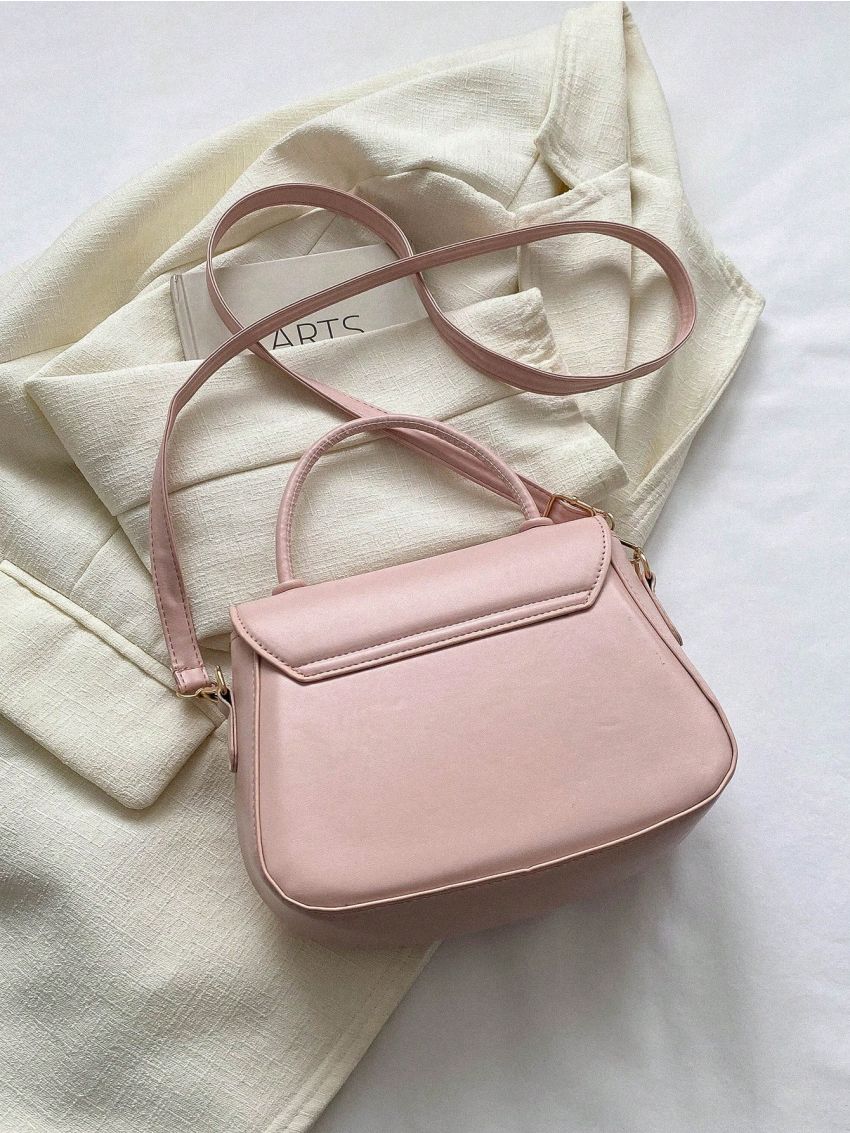 Metal Lock Flap Saddle Bag Top Handle Solid Color