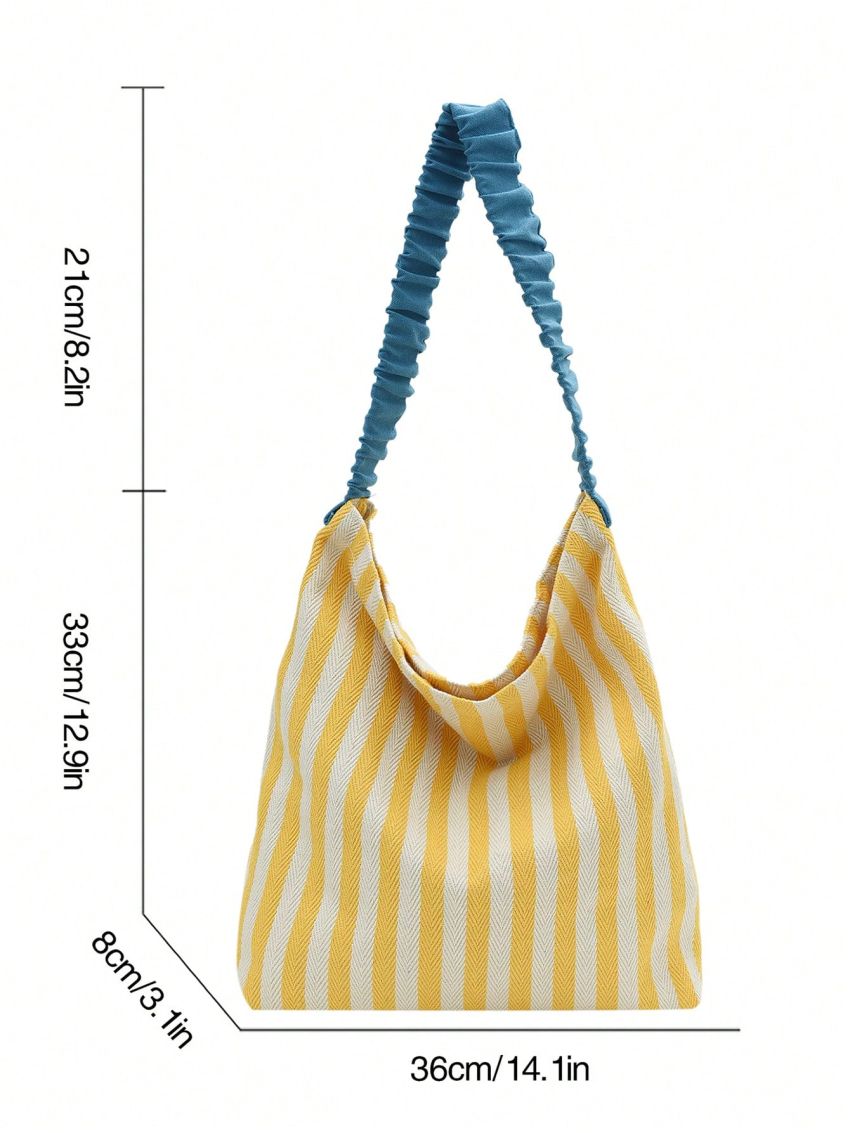 Striped Pattern Hobo Bag Casual Style Canvas