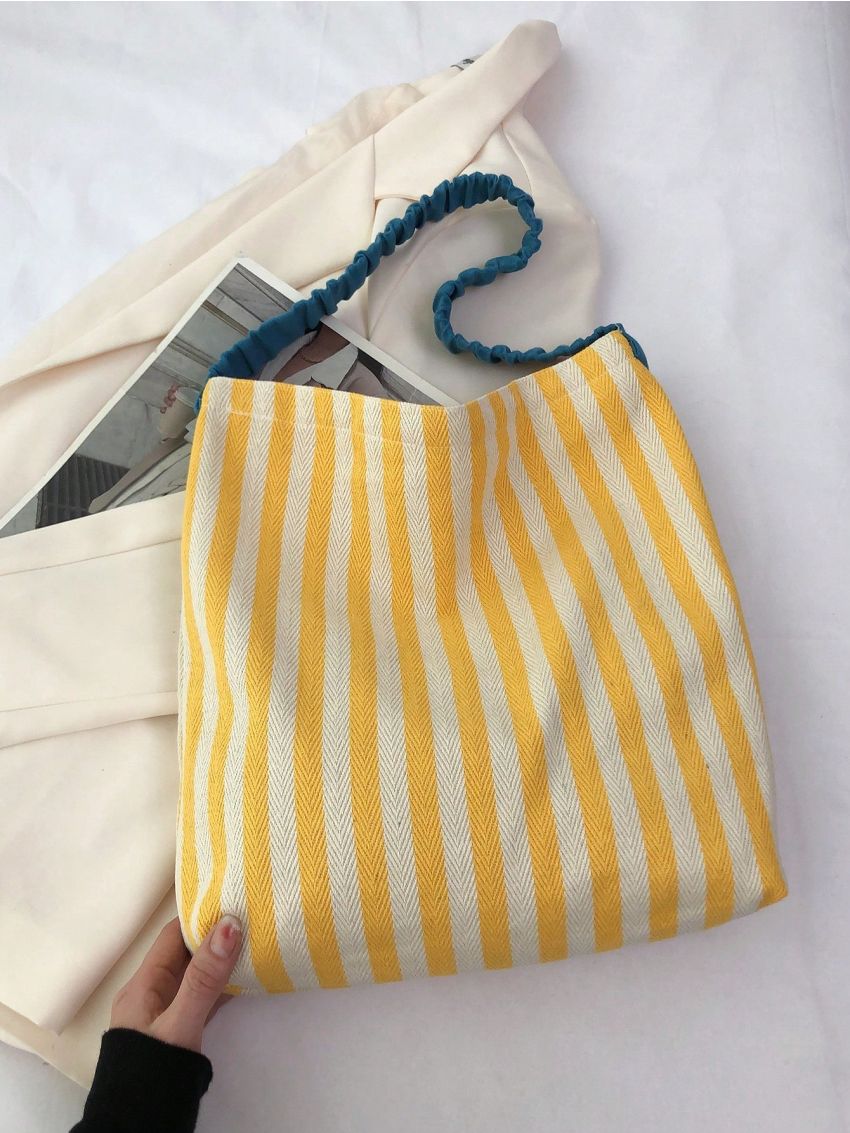 Striped Pattern Hobo Bag Casual Style Canvas
