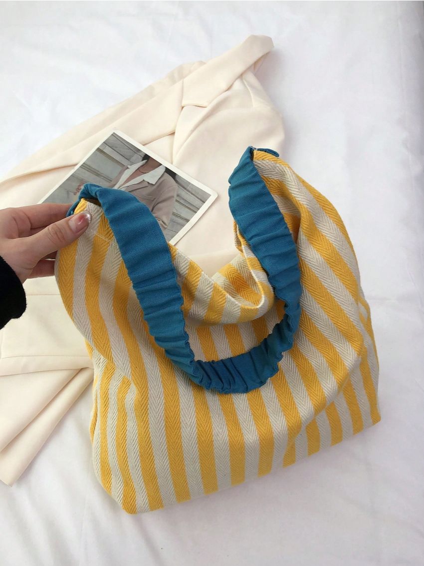 Striped Pattern Hobo Bag Casual Style Canvas