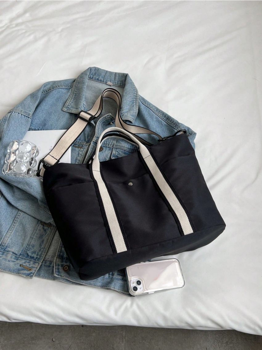 Contrast Tape Double Handle Shopper Bag Fashion Style