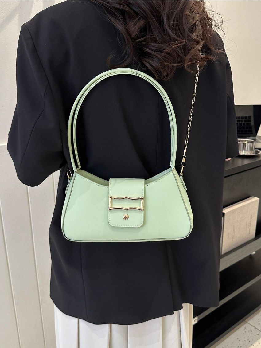 Medium Baguette Bag Solid Color Metal Decor