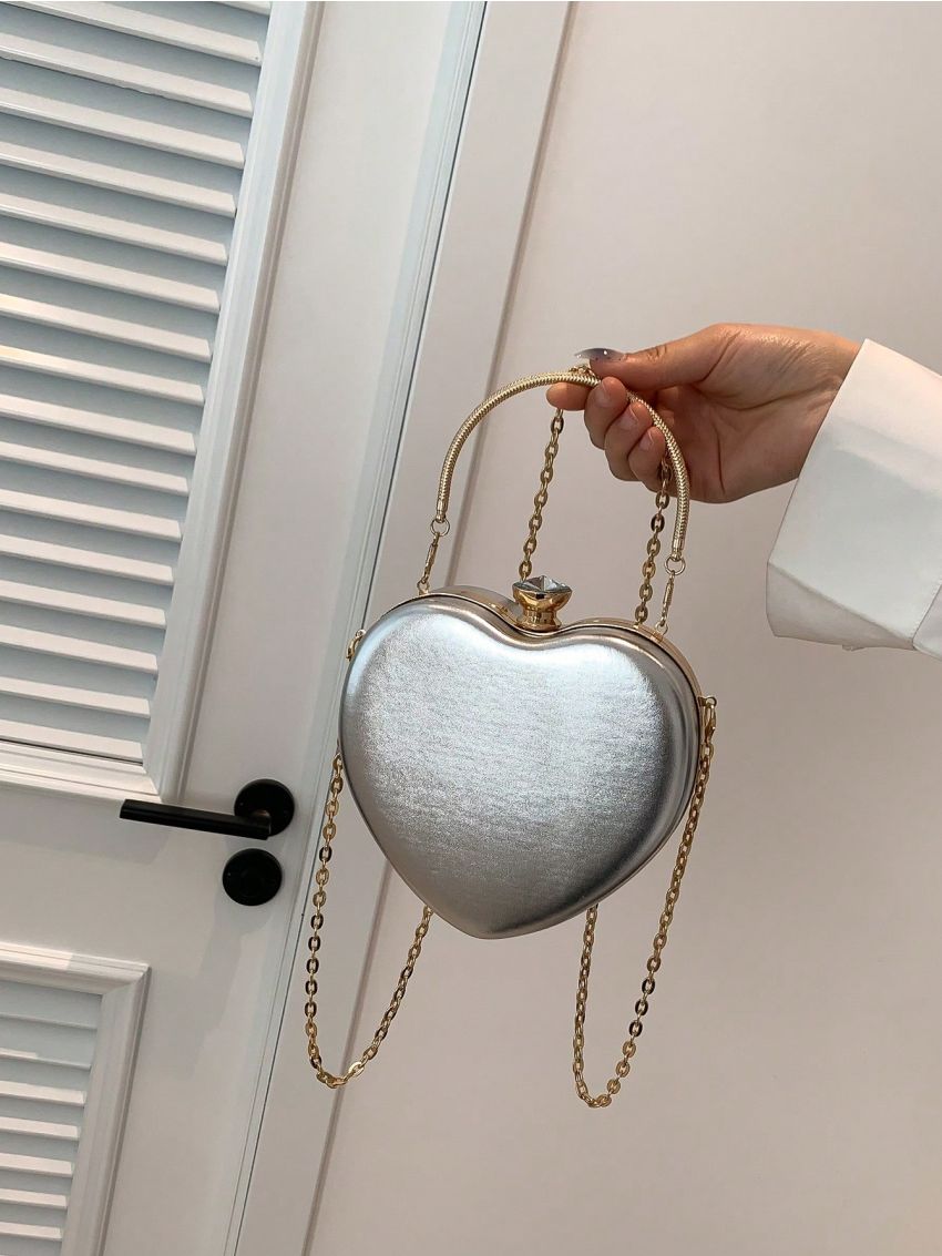 Mini Novelty Bag Metallic Pattern Rhinestone Detail Chain Strap