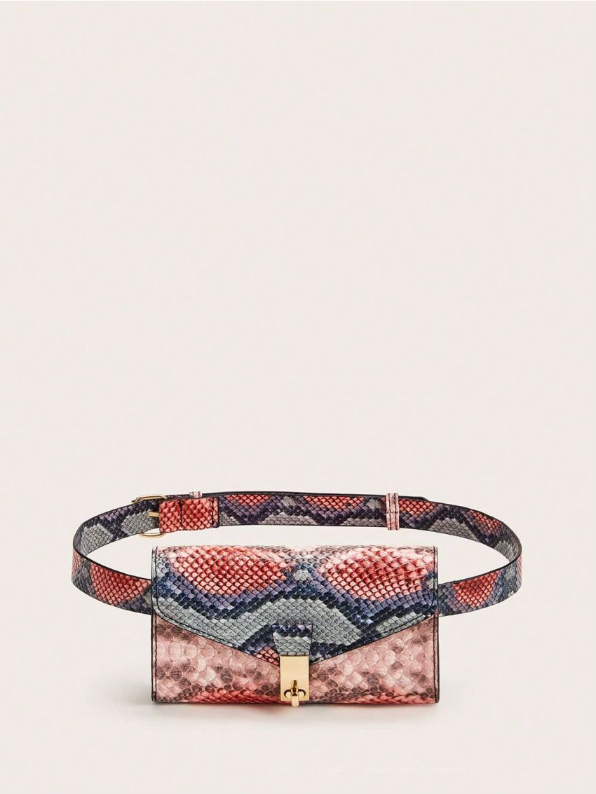 Mini Fashionable Square Bag Snakeskin Print Belt Bag Adjustable Strap