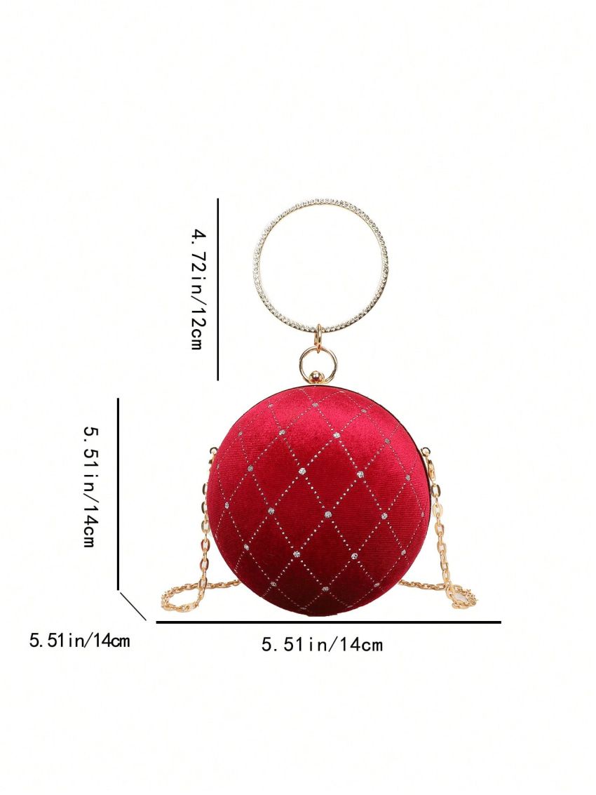Mini Rhinestone Decor Chain Circle Bag Red Fashionable