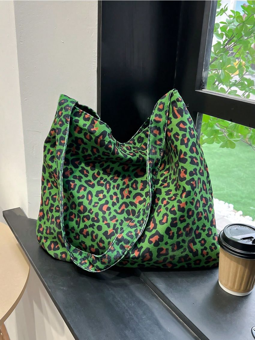 Leopard Pattern Hobo Bag Green Fashionable Large Capacity