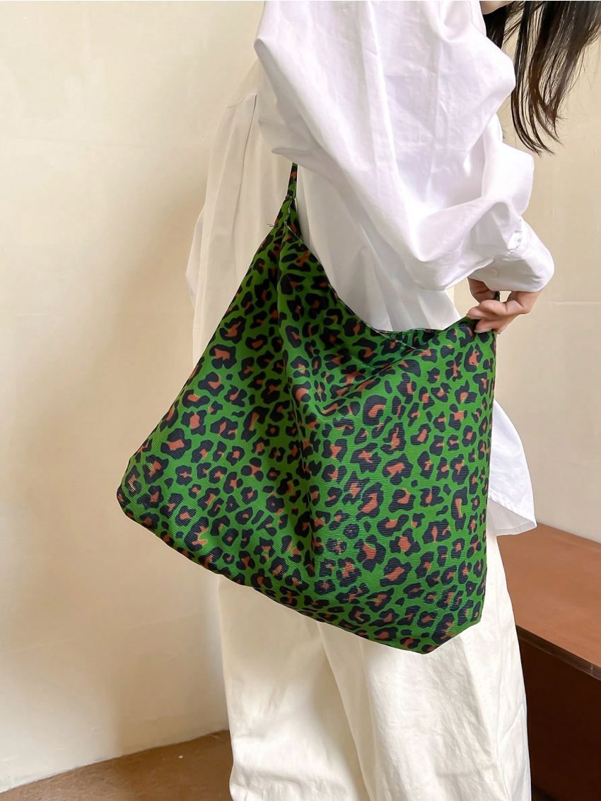 Leopard Pattern Hobo Bag Green Fashionable Large Capacity