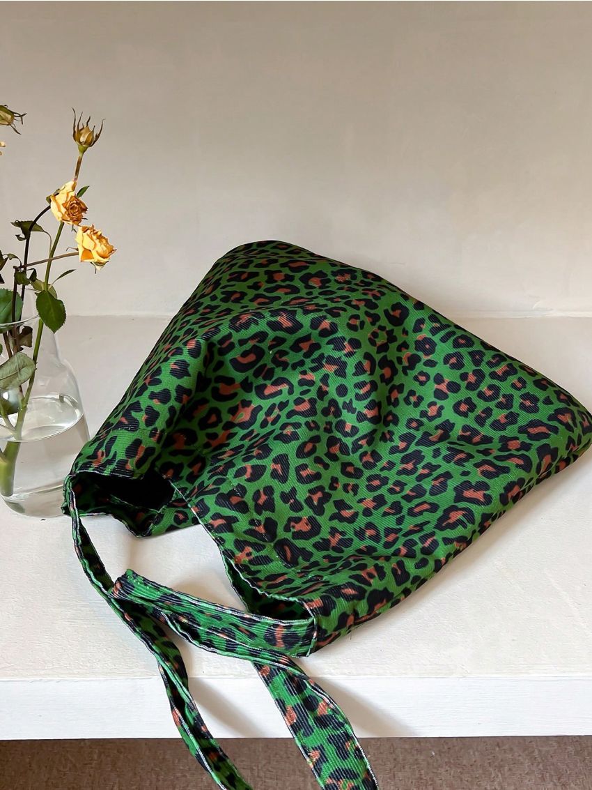 Leopard Pattern Hobo Bag Green Fashionable Large Capacity