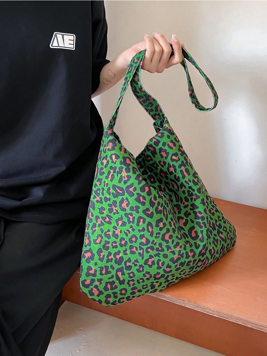 Leopard Pattern Hobo Bag Green Fashionable Large Capacity