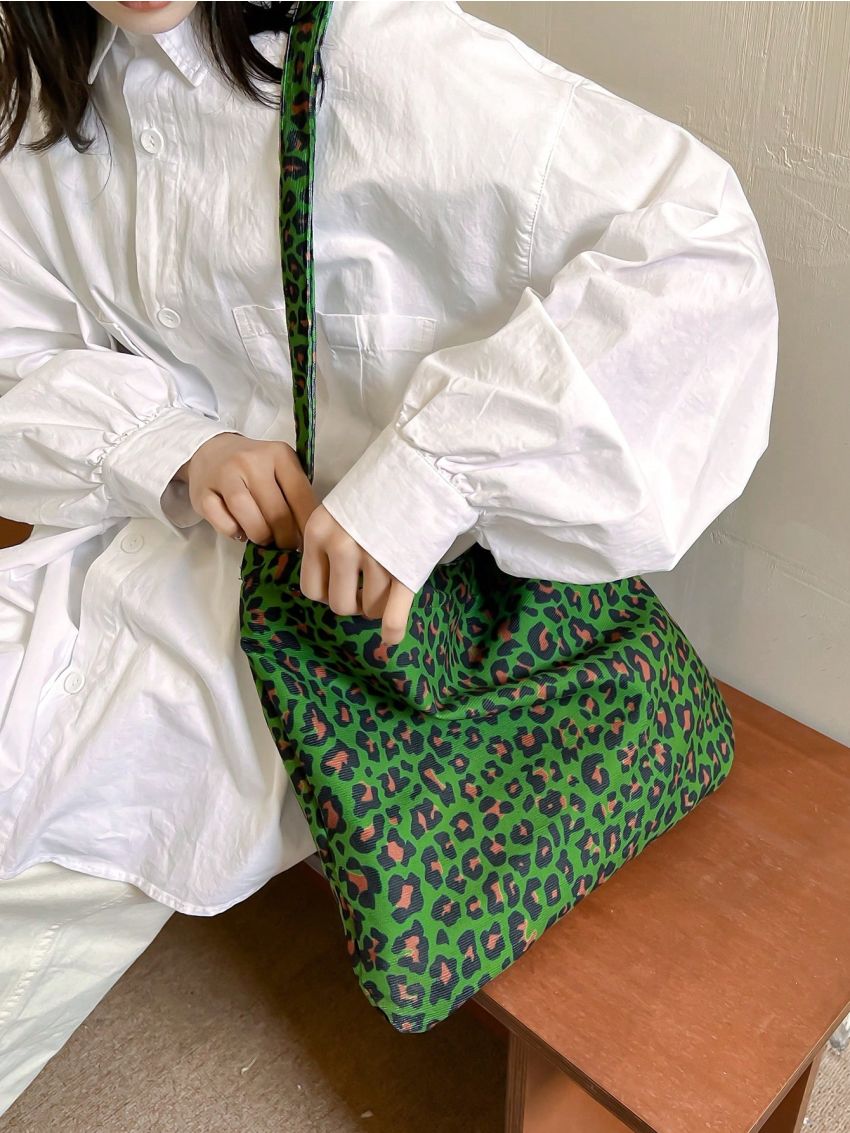 Leopard Pattern Hobo Bag Green Fashionable Large Capacity