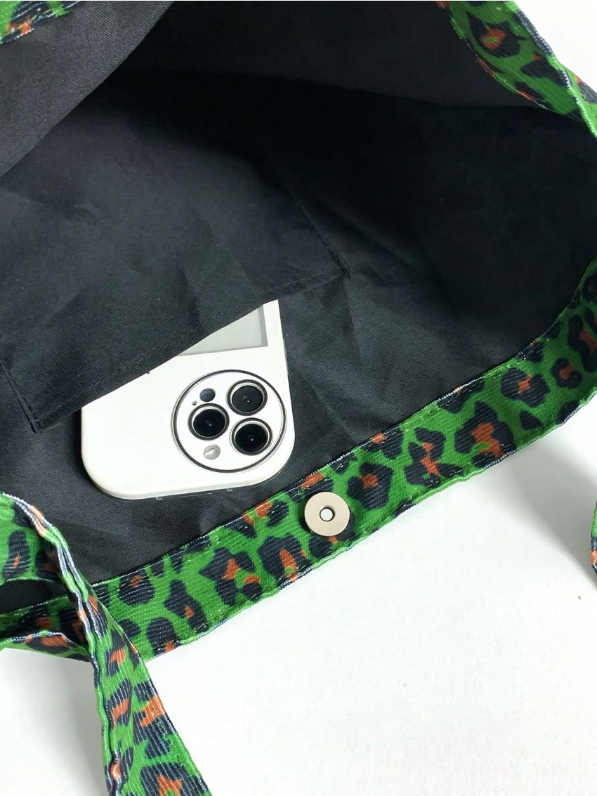 Leopard Pattern Hobo Bag Green Fashionable Large Capacity